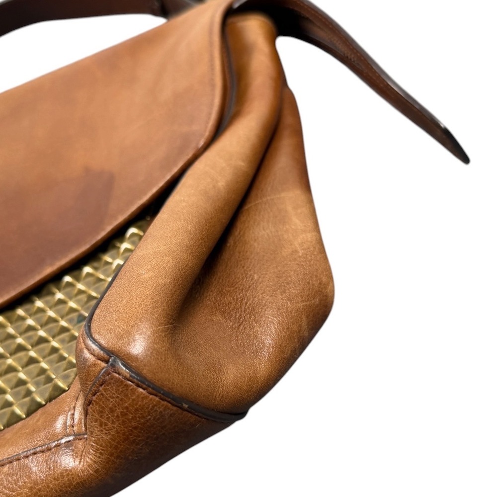 Coach Studded Leather Shoulder Bag Womens Large Brown Brass Satchel 26411 - Picture 4 of 14